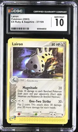 CGC 10 Lairon 37/109 EX Ruby & Sapphire 2003 Pokemon Card - Image 1