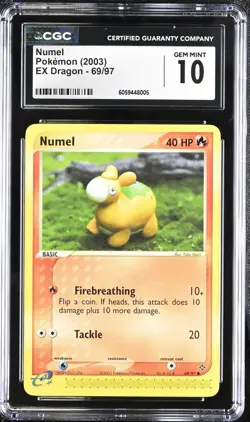 CGC 10 Numel 69/97 EX Dragon 2003 Pokemon Card - Image 1