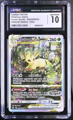 CGC 10 Leafeon VSTAR GG35/GG70 Galarian Gallery Crown Zenith 2023 Pokemon Card - Image 1