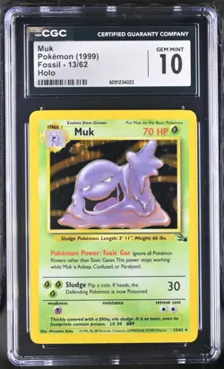 CGC 10 GEM MINT Muk 1999 Fossil 13/62 Holo Pokemon Card - Image 1