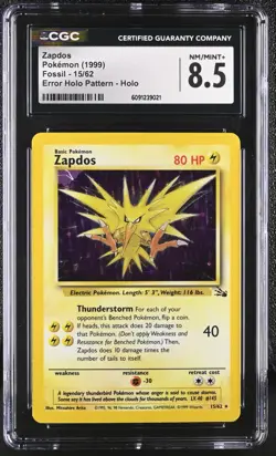 CGC 8.5 Zapdos 1999 Fossil 15/62 Holo Pokemon Card - Image 1