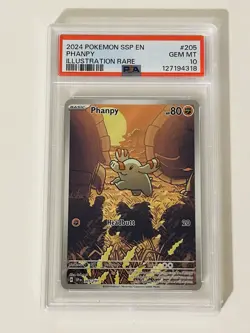 2024 Pokemon TCG SSP-EN Surging Sparks 205/191 Phanpy Illustration Rare PSA 10 - Image 1