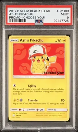 PSA 9 - 2017 Pokemon SM Black Star ASH'S PIKACHU I CHOOSE YOU! PROMO #SM109 7725 - Image 1