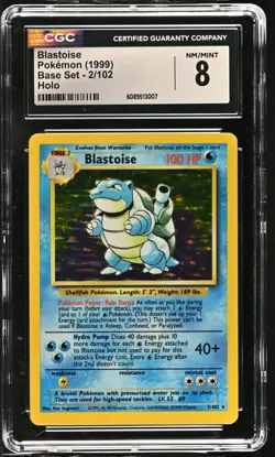 CGC 8 Blastoise 1999 Base Set 2/102 Holo Pokemon Card - Image 1