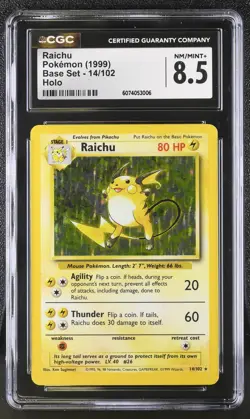 CGC 8.5 Raichu 1999 Base Set 14/102 Holo Pokemon Card - Image 1