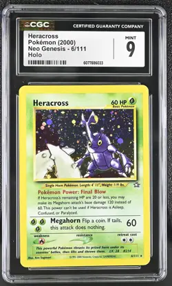 CGC 9 MINT Heracross 2000 Neo Genesis 6/111 Holo Pokemon Card - Image 1