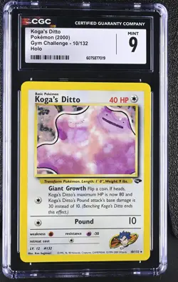 CGC 9 MINT Koga's Ditto 2000 Gym Challenge 10/132 Holo Pokemon Card - Image 1