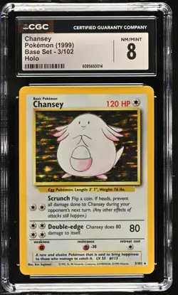 CGC 8 Chansey 1999 Base Set 3/102 Holo Pokemon Card - Image 1
