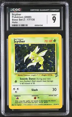 CGC 9 MINT Scyther 2000 Base Set 2 17/130 Holo SWIRL Pokemon Card - Image 1