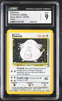 CGC 9 MINT Chansey 2000 Base Set 2 3/130 Holo Pokemon Card - Image 1