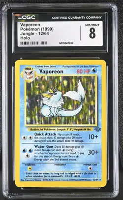CGC 8 Vaporeon 1999 Jungle 12/64 Holo Pokemon Card - Image 1