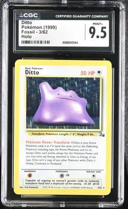 CGC 9.5 MINT+ Ditto 1999 Fossil 3/62 Holo Pokemon Card - Image 1