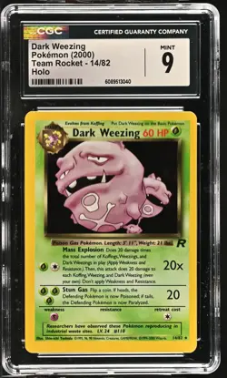 CGC 9 MINT Dark Weezing 2000 Team Rocket 14/82 Holo Pokemon Card - Image 1