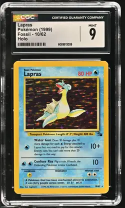 CGC 9 MINT Lapras 1999 Fossil 10/62 Holo Pokemon Card - Image 1