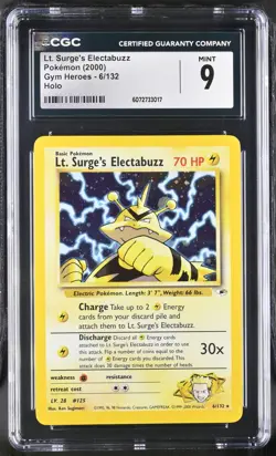 CGC 9 MINT Lt. Surge's Electabuzz 2000 Gym Heroes 6/132 Holo Pokemon Card - Image 1