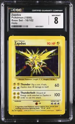 CGC 8 Zapdos 1999 Base Set 16/102 Holo Pokemon Card - Image 1