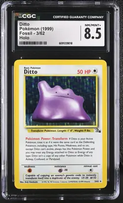 CGC 8.5 Ditto 1999 Fossil 3/62 Holo Pokemon Card - Image 1