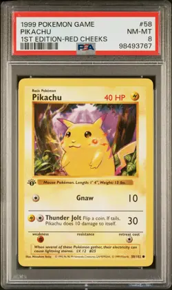 1999 POKEMON BASE SET 1ST EDITION-RED CHEEKS #58 PIKACHU PSA 8 - Image 1