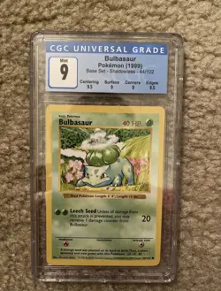 Pokemon Bulbasaur 44/102 - Base Set Shadowless - CGC 9 Mint 1999 WOTC - Image 1