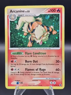 Pokemon TCG Arcanine LV. 53 Rare Holo Card 1/111 Rising Rivals - Image 1