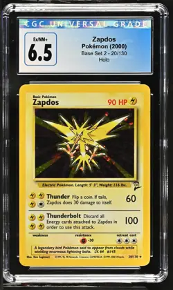 CGC 6.5 Zapdos Holo 20/130 Base Set 2 2000 Pokemon Card - Image 1