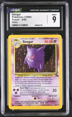 CGC 9 MINT Gengar 1999 Fossil 5/62 Holo Pokemon Card - Image 1