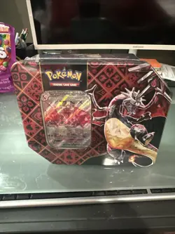 Shiny Charizard ex Paldean Fates Scarlet and Violet Pokemon TCG Tin Mint Sealed - Image 1