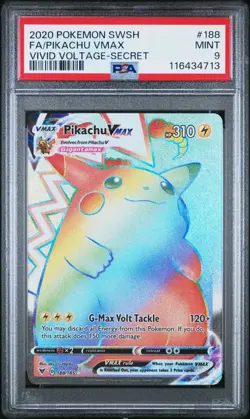 2020 Pokemon SWSH Vivid Voltage Pikachu Vmax 188/185 Secret PSA 9 Mint Full Art - Image 1