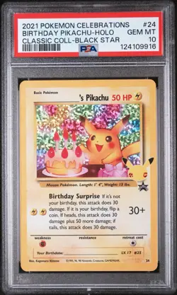 2021 Pokemon Celebrations Birthday Pikachu Classic #24 PSA 10 Gem Mint w/ Guard - Image 2