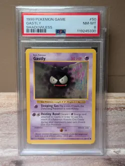 PSA 8 Pokemon 1999 Shadowless 1st Edition Base Set Gastly #50 - Image 1