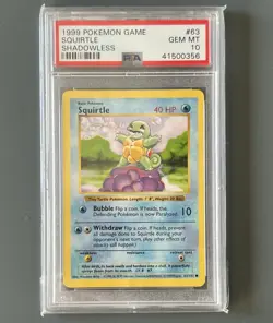 Pokemon TCG Squirtle 1999 Base Set Shadowless Card 63/102 PSA 10 - Image 1