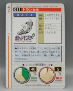 POKEMON Pocket Monsters CARDDASS trading card #11 METAPOD vintage 1996 Japan RED - Image 2
