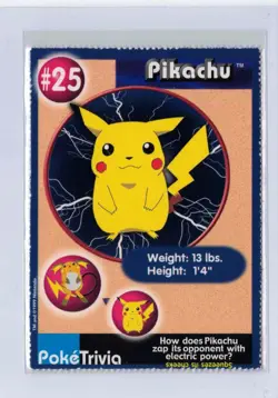 Pikachu 1999 Original 151 Pokemon Burger King PokeTrivia Trading Card #25 - Image 1
