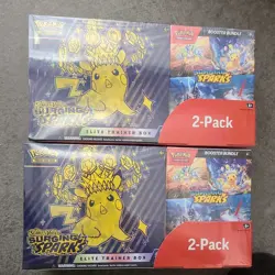 Pokemon TCG Surging Sparks ETB + Booster Bundle Costco 2-pack Sealed New Lot x2 - Image 1