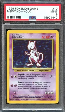 Pokemon 1999 Base Set Unlimited Mewtwo #10 Holo PSA 9 MINT - Image 1