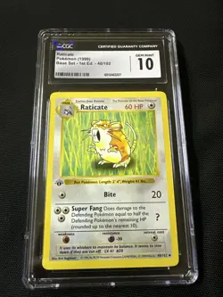 1999 Shadowless Raticate Base Set 1st Edition Pokemon 40/102 CGC 10 Gen Mint ?? - Image 1