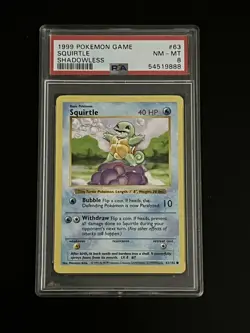1999 POKEMON GAME SQUIRTLE NO HOLO SHADOWLESS GRADED PSA NM-MT 8 #63 - Image 1