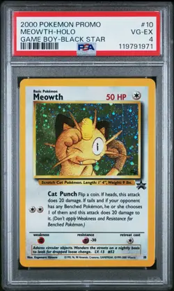 ✨ 2000 Pokemon Promo Meowth #10 - Holo - Game Boy Black Star Promo - PSA 4 VG-EX - Image 1