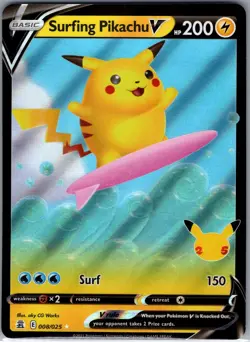 Surfing Pikachu V 008/025 Celebrations - Pokemon Card - NM - Image 1
