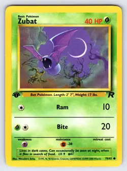 Zubat 70/82 2000 Team Rocket 1st Edition Pokemon Card TCG Vintage WOTC - Nm/Vlp - Image 1