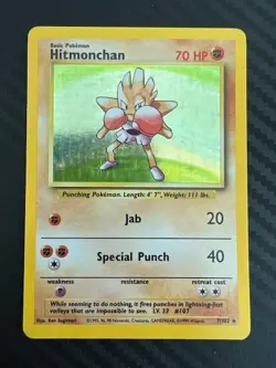 Pokemon TCG Hitmonchan Base Set 7/102 Holo Unlimited HP/DMG - Image 1