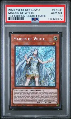 2025 1ST ED-SECRET RARE #EN041 MAIDEN OF WHITE PSA 10 - Image 1