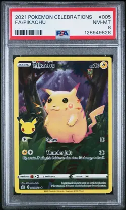 2021 Pokemon Celebrations 005 Full Art Pikachu Holo PSA 8 NM Rare Card Fresh - Image 1