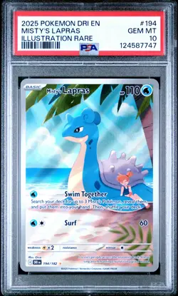 2025 POKEMON DRI EN-DESTINED RIVALS ILLUSTRATION RARE #194 MISTY'S LAPRAS PSA 10 - Image 1
