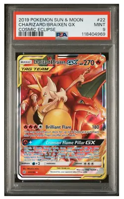 2019 Pokemon Sun & Moon Charizard/Braixen GX Cosmic Eclipse PSA 9 Mint - Image 1