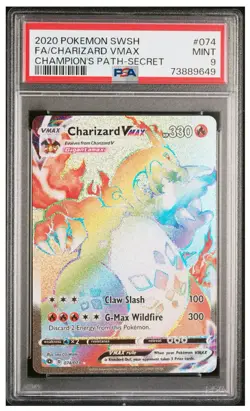 2020 Pokemon SW&SH Full Art Charizard Vmax Champions Path Secret Rare PSA 9 Mint - Image 1