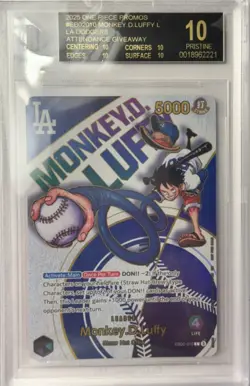 BGS 10 BLACK LABEL One Piece Los Angeles Dodgers Monkey D. Luffy Promo Card - Image 1