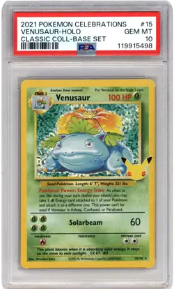 2021 Pokemon Celebrations Venusaur Classic Coll Base Set Holo 15/102 PSA 10 - Image 1