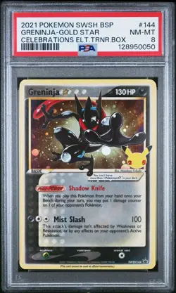 2021 Pokemon Celebrations SWSH BSP 144 Greninja Gold Star Holo PSA 8 NM Rare - Image 1