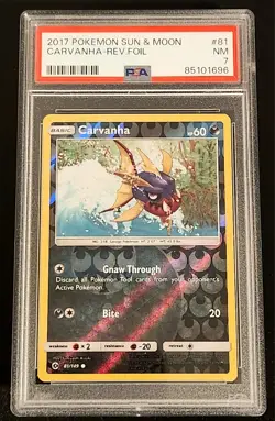 Carvanha 81/149 Sun & Moon: Base Reverse Holo Pokemon PSA Graded Nm 7 - Image 1